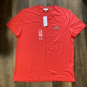 Mens coral Lacoste v neck NWT